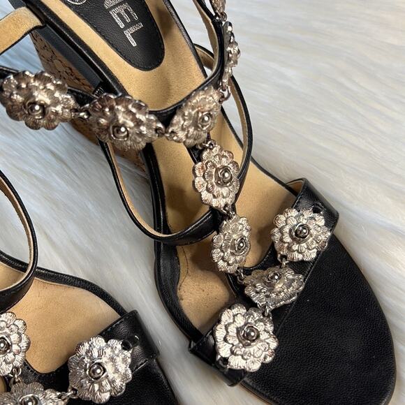 Chanel Black Camellia Charm Wedge Sandals - Picture 5 of 15